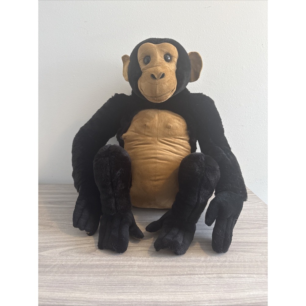 Melissa and Doug Chimpanzee Plush Black Brown Large Sitting Monkey 24 Inch